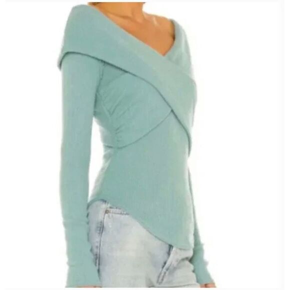 Free People Marley Off the Shoulder Rib Top in Juniper Berry size m - Picture 8 of 10